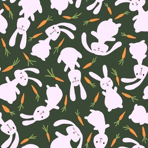 Bouncing Bunnies and Carrots - white, dark green - SHW1002 A