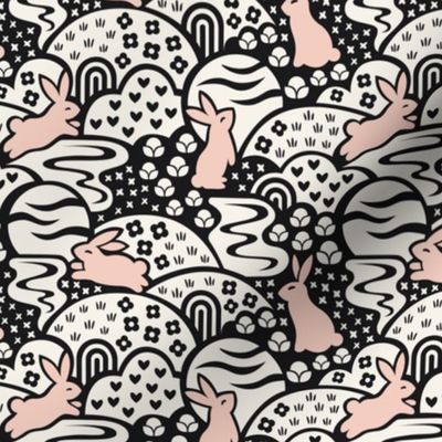 Bunny Rabbit Dreamland | Medium Scale | Black Off-White and Blush