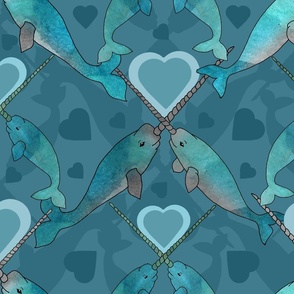 Narwhal Love (Blue large scale) 