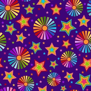 Large Scale Let Your Colors Shine Rainbow Stars and Sunshine on Purple