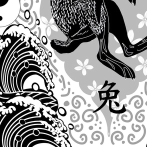 year of the water rabbit black and grey on white - large scale