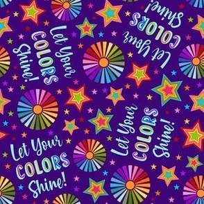 Medium Scale Let Your Colors Shine Rainbow Stars and Sunshine on Purple