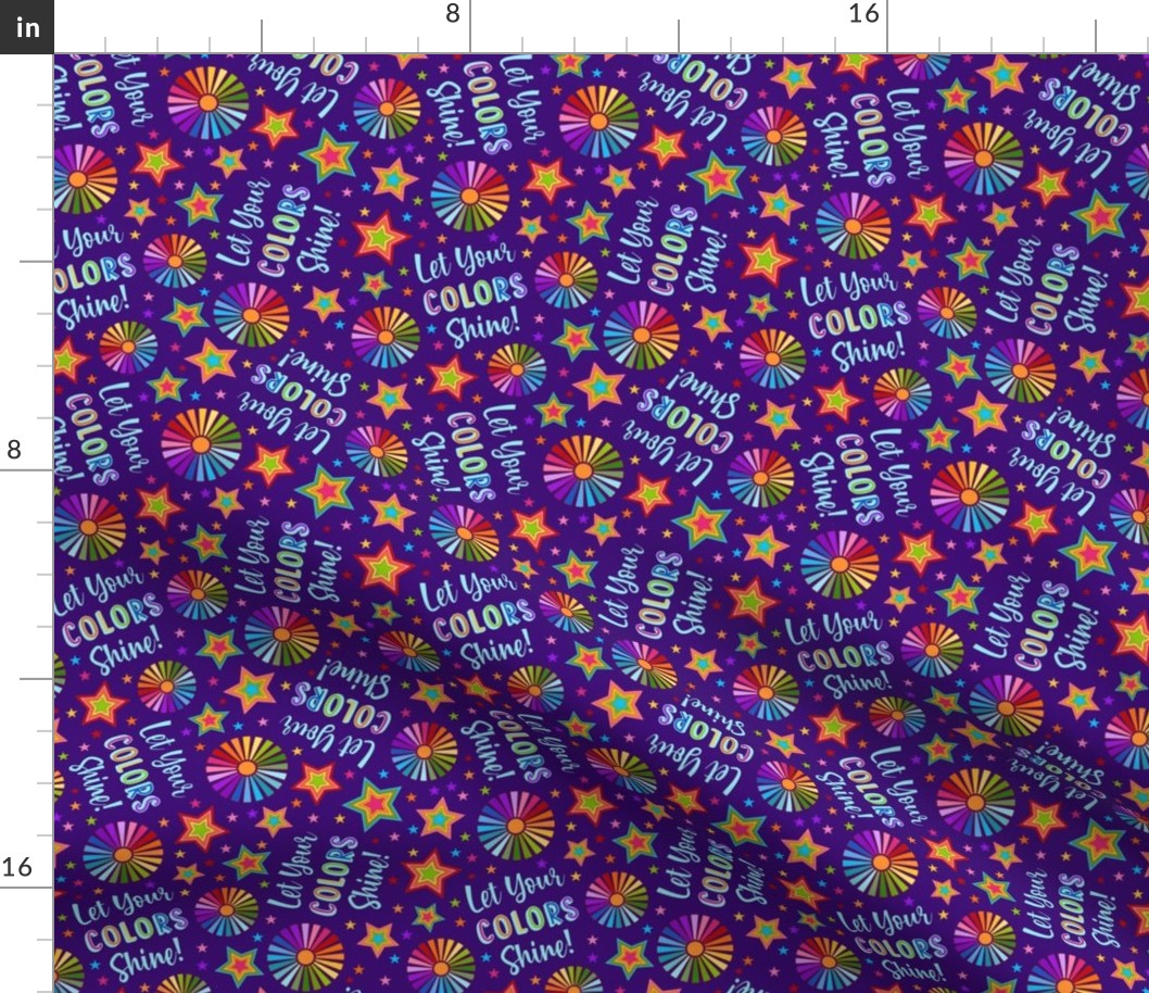 Medium Scale Let Your Colors Shine Rainbow Stars and Sunshine on Purple