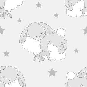 Bunny on Clouds Nursery Gray