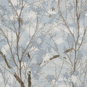 Grasscloth -Ernesto II- Blue Trees - Blue-Cream Wallpaper 
