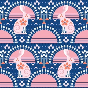 Rabbit, Rabbit, Rabbit / Pink Blue / Easter / Scandi / Folk Art / Large