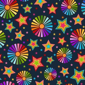Large Scale Let Your Colors Shine Rainbow Stars and Sunshine on Dark Navy