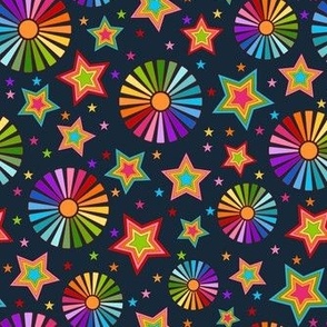 Medium Scale Let Your Colors Shine Rainbow Stars and Sunshine on Dark Navy