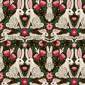 Folk rabbits and flowers