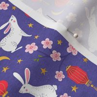 x-small, Rabbits with Lanterns and Cherry Blossoms on Purple