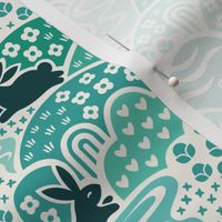 Bunny Rabbit Dreamland | Medium Scale | Teal Aqua