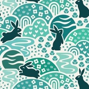 Bunny Rabbit Dreamland | Medium Scale | Teal Aqua