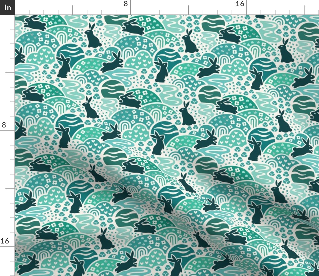 Bunny Rabbit Dreamland | Medium Scale | Teal Aqua