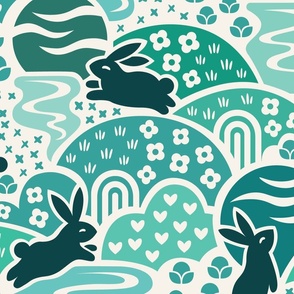 Bunny Rabbit Dreamland | X-Large Scale | Teal Aqua