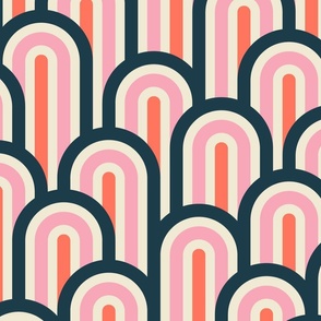 Arcs Geometric Rainbows | Large Scale | Navy Pink Coral Cream