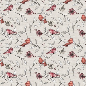 Birds and Nature-Perched and Pretty - on Agreeable Gray Linen