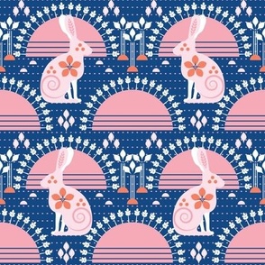 Rabbit, Rabbit, Rabbit / Pink Blue / Easter / Scandi / Folk Art / Medium