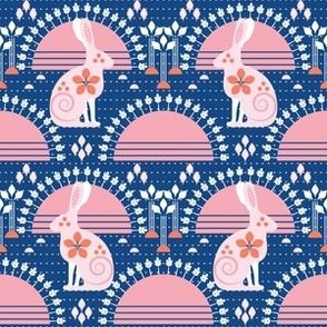 Rabbit, Rabbit, Rabbit / Pink Blue / Scandi / Folk Art / Easter / Small