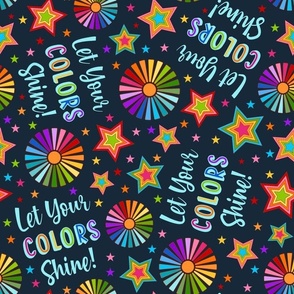 Large Scale Let Your Colors Shine Rainbow Stars and Sunshine on Dark Navy