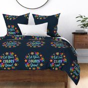 18x18 Panel Let Your Colors Shine Rainbow Stars and Sunshine on Dark Navy for DIY Throw Pillow or Cushion Cover