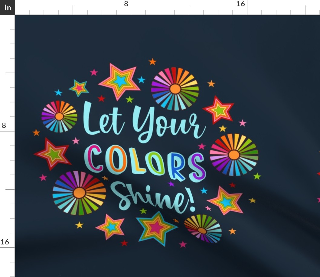 18x18 Panel Let Your Colors Shine Rainbow Stars and Sunshine on Dark Navy for DIY Throw Pillow or Cushion Cover