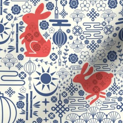 Rabbits Ornamental Asian Pattern