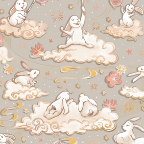 new year bunnies 2023 NURSERY GRAY gold _medium scale