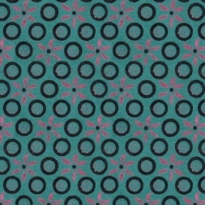 19th century flowers and circles, teal paper