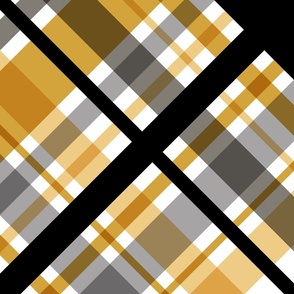 45 Degree Diagonal Striped Tartan Plaid // Bias Fabric // V2 // Butterscotch, Battleship Gray, Medium Gray, Black and White // 150 DPI