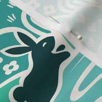 Bunny Rabbit Dreamland | Large Scale | Teal Aqua Bunnies