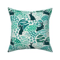 Bunny Rabbit Dreamland | Large Scale | Teal Aqua Bunnies