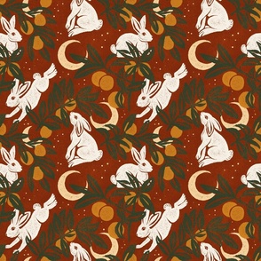 Moon Rabbits - 9" - red, gold, and white
