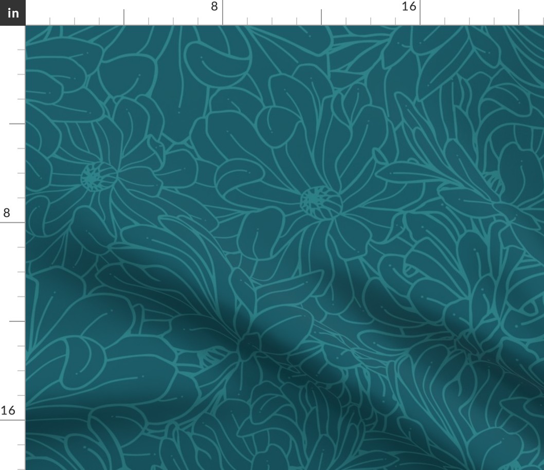 Magnolia Flowers In Bloom - Teal - Jumbo Scale