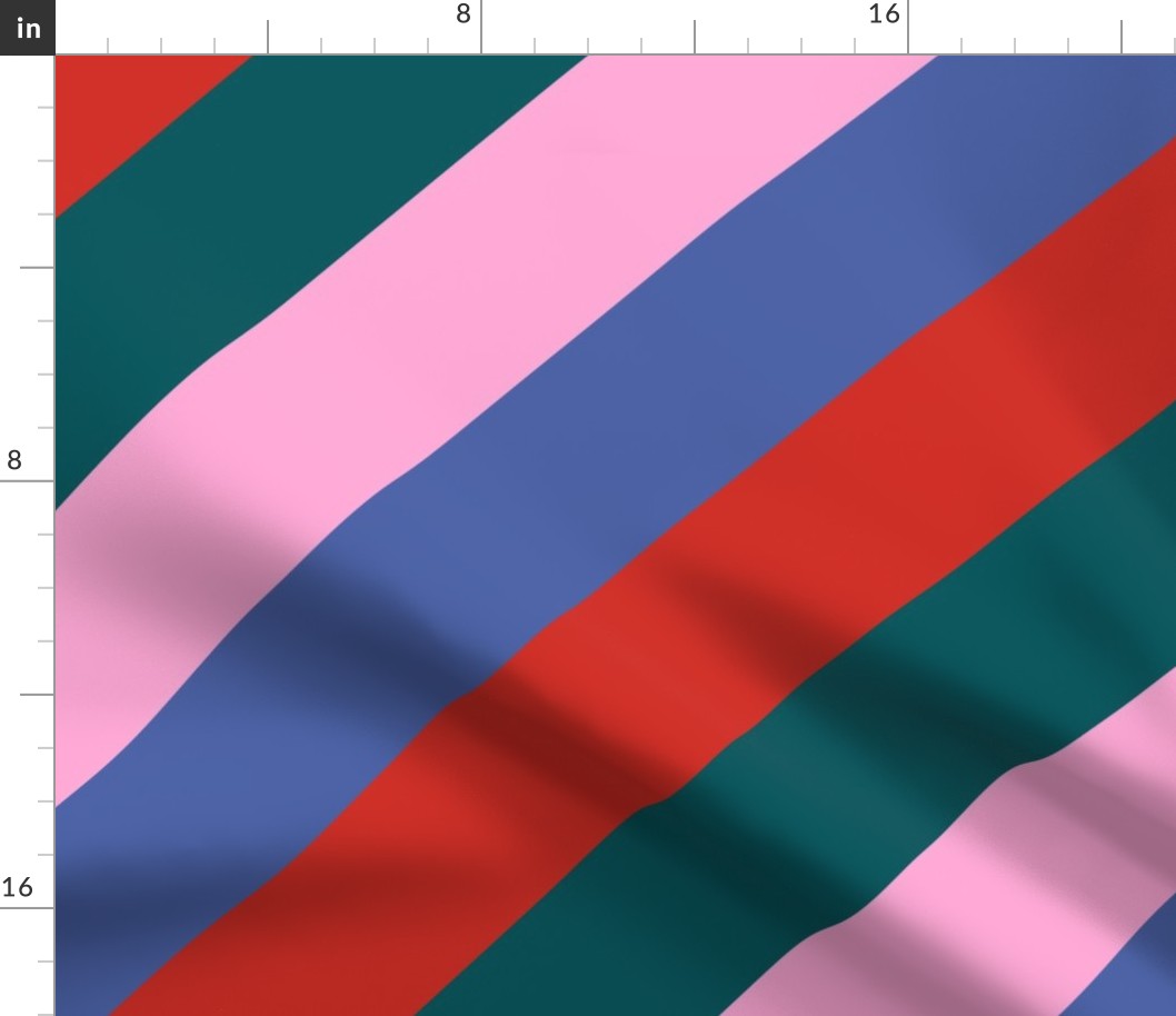 Diagonal Cabana Stripes in Whimsical Woodland Rainbow