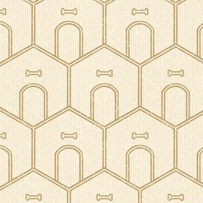 Dog House Geometric - Double Rule Stripe - Gold on Cream - Large