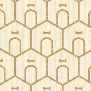 Dog House Geometric - Single Rule Stripe - Gold on Cream - Large