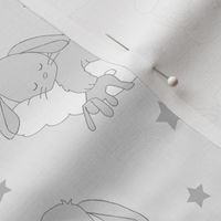 Bunny on Clouds Nursery Gray SMALL SIZE