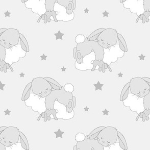 Bunny on Clouds Nursery Gray SMALL SIZE