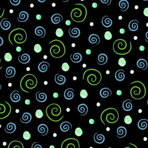 Painted Swirls - Blue and Green on Black 