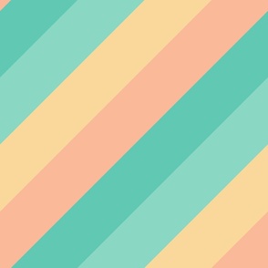Diagonal Cabana Stripes in Retro Beach Taffy Rainbow