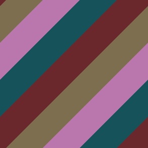 Diagonal Cabana Stripes in 80's Muted Jeweltone Rainbow