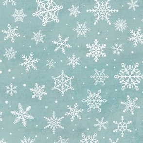 White scattered Snowflakes on light blue, medium scale