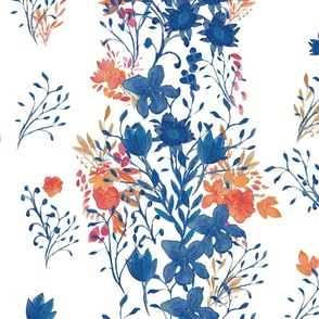 Delicate orange and blue floral vine