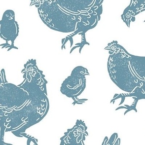 Blue Block Print Chickens by Angel Gerardo - Large Scale