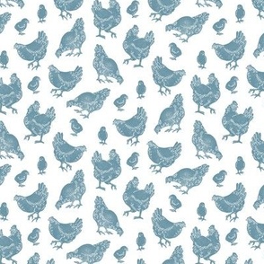 Blue Block Print Chickens by Angel Gerardo - Small Scale