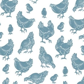 Blue Block Print Chickens by Angel Gerardo