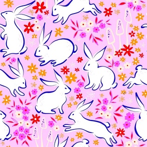 MEDIUM - Whimsical Spring Rabbits in Nature 2. Pink