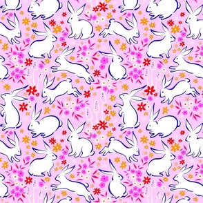 SMALL - Whimsical Spring Rabbits in Nature 2. Pink