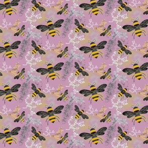 Medium scale vintage bees on Pink