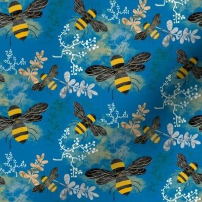 Small scale vintage bees on blue